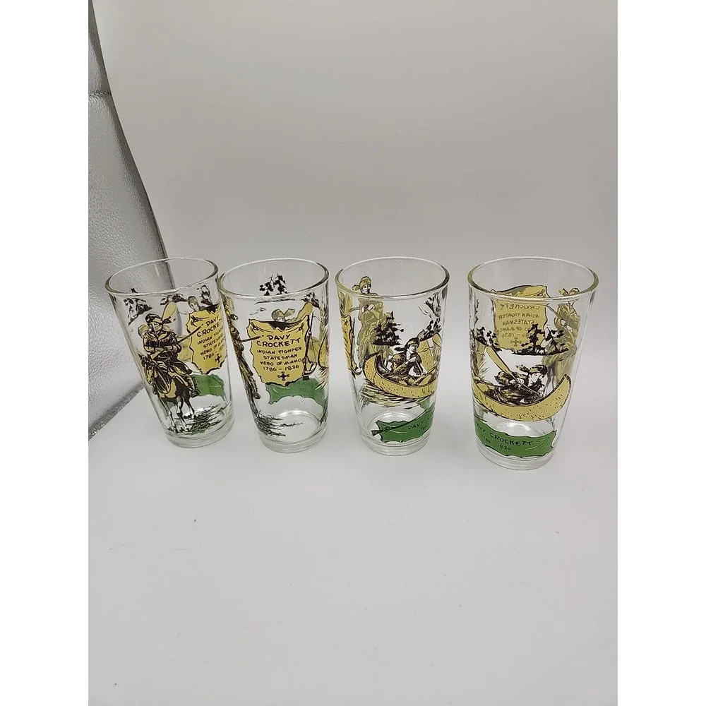 1950s Davy Crockett 1786-1836 Collector's Drinking Glass Set of 4 Indian Fighter